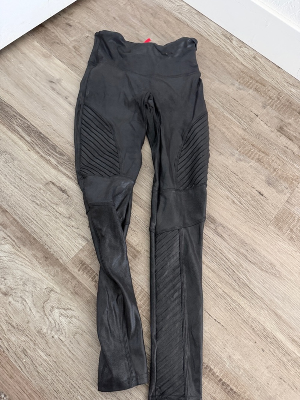 Spanx moto Black Ribbed Panel Leggings
